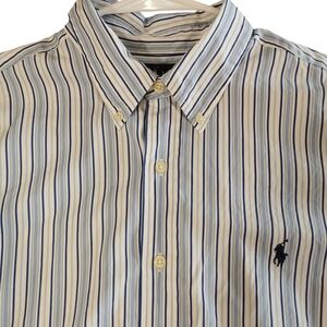 Ralph Lauren Blue Label Classic Fit Blue/White Striped Long Sleeve Shirt - Sz XL